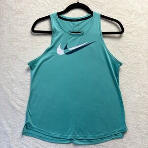 Nike Dri-FIT Tank Top Women Sz Large Teal Swoosh Sleeveless Athletic